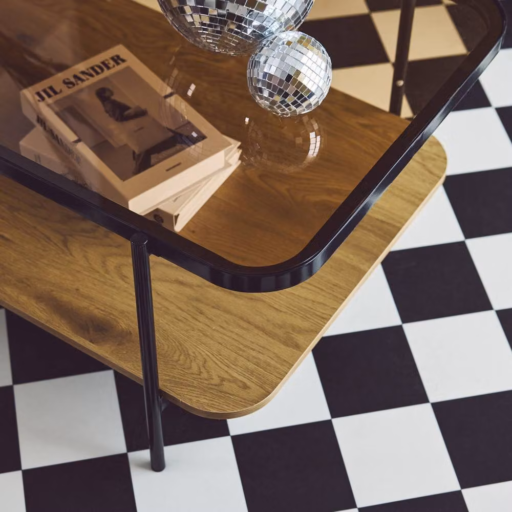 sweeek Vintage Rectangular Coffee Table with Black Metal Frame and Light Brown Wood Effect Top, W/D/H: 120 x 64 x 45 cm – 3
