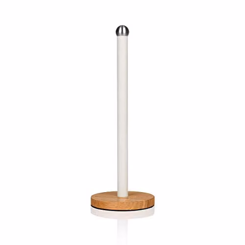 Swan Nordic Scandi Freestanding Towel and Kitchen Roll Holder with Non-Slip Wooden Base in White and Grey – 1