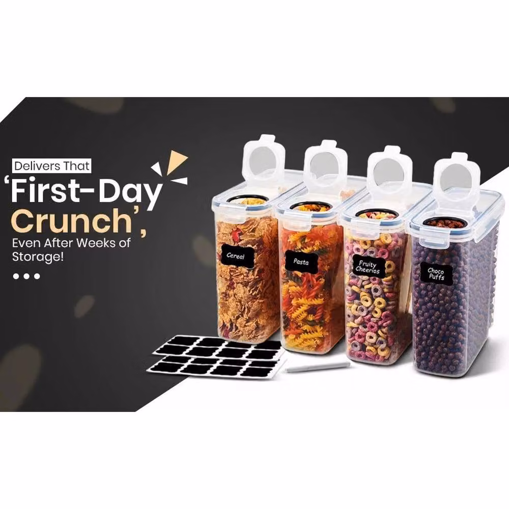 Pawnora 4 Piece Airtight and Leakproof Clear Plastic Cereal Containers – 3