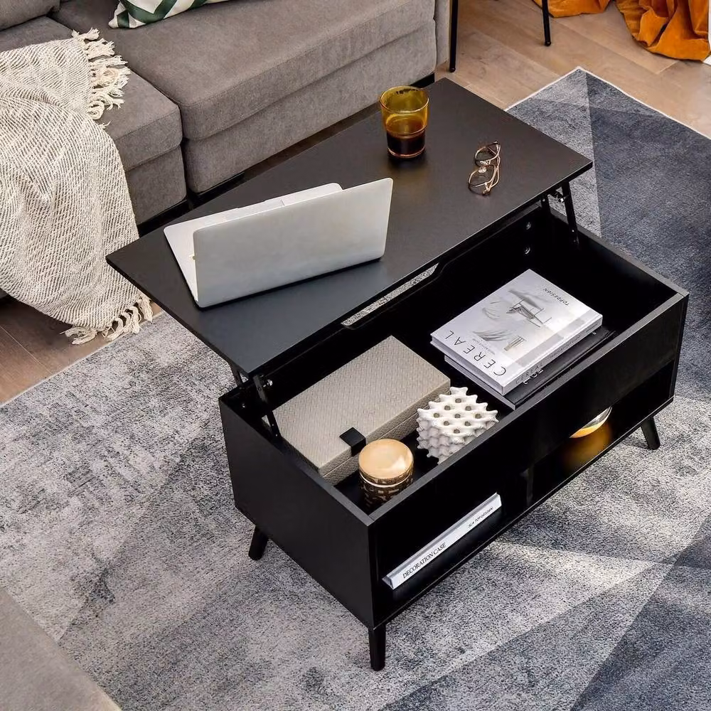 VOGREX Modern Rectangular Wooden Lift Top Coffee Table in Black – 4