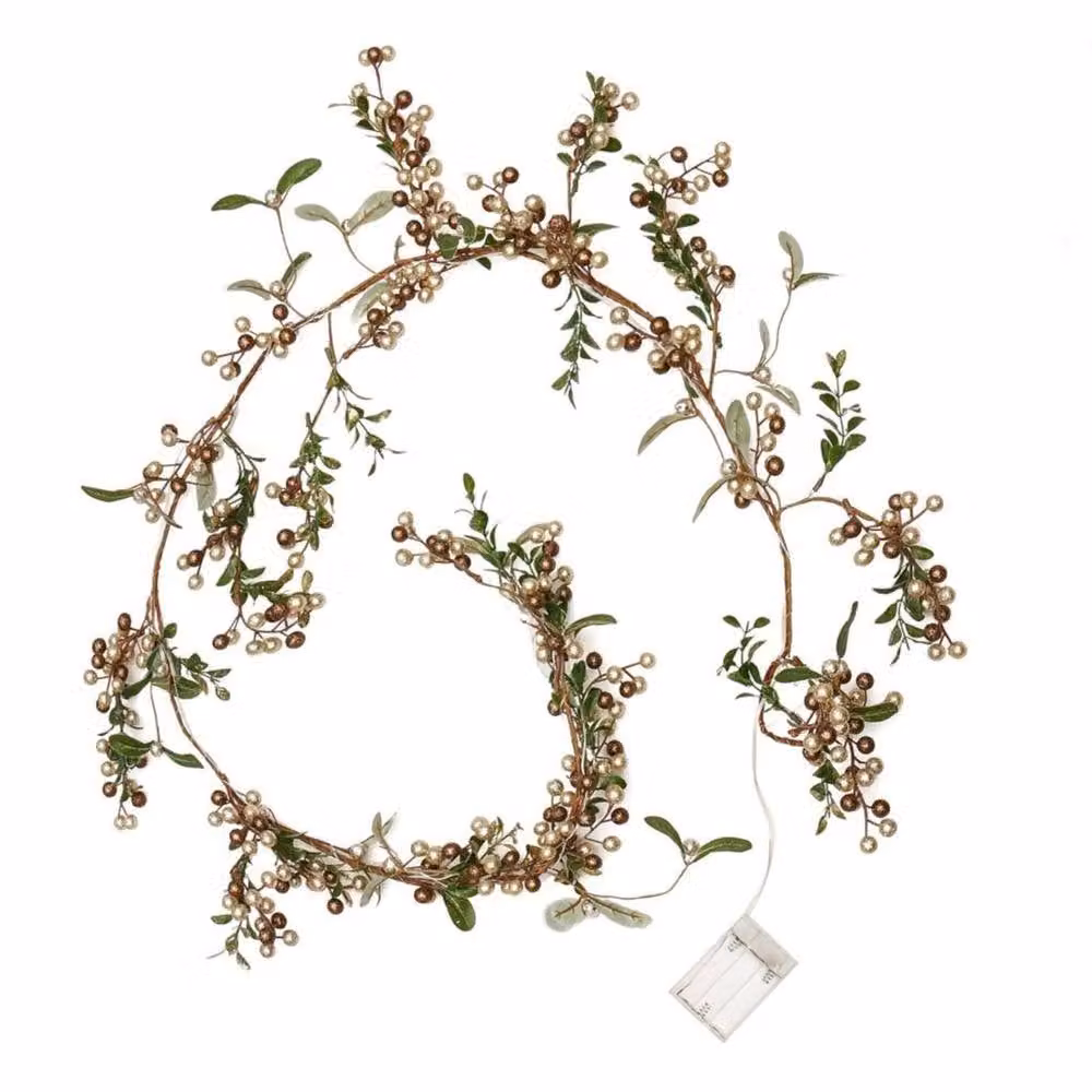 Dibor Copper Mistletoe Light Up Christmas Table Decor Garland, 1.6m, Gold, Copper, Multicolour and Green – 2