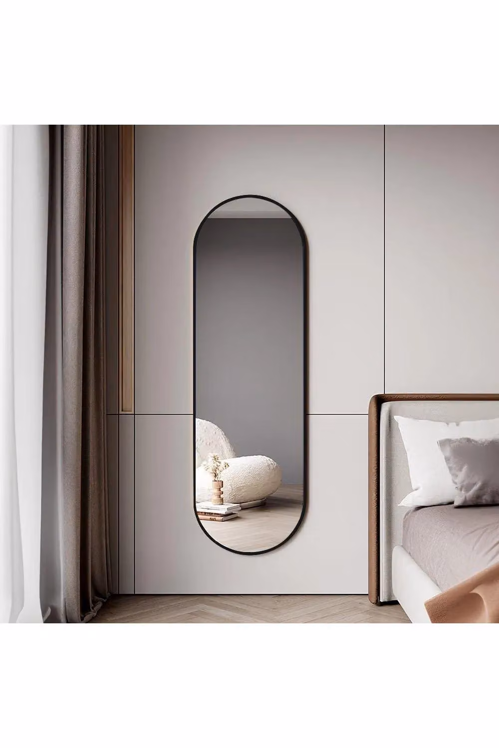 H&O Direct Black Oval Wall Mounted Full Length Mirror, W: 40 cm, H: 150 cm – 2