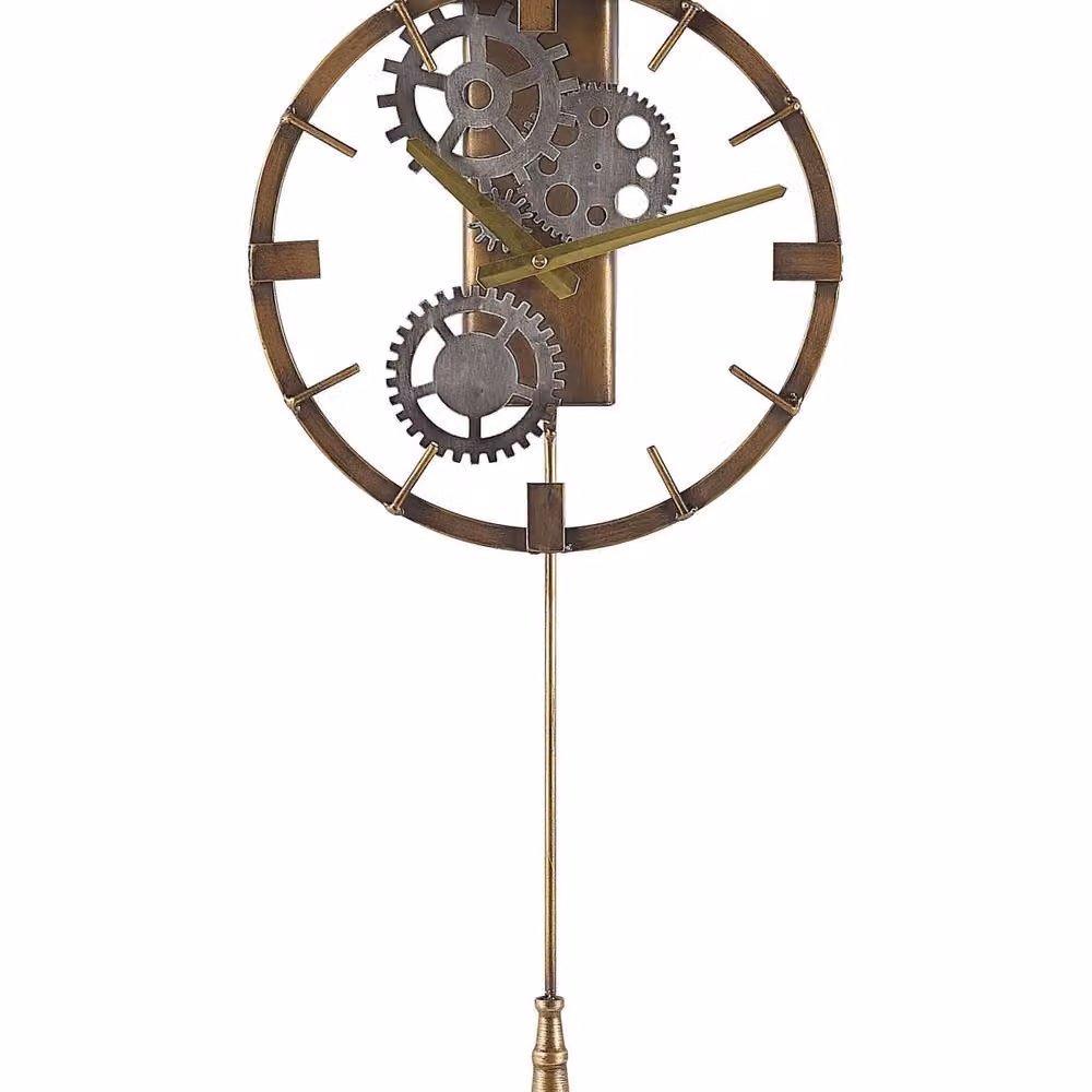 Wyld and Coco Living Gold Distressed Iron Round Wall Pendulum Clock, Diameter: 30 cm – 2