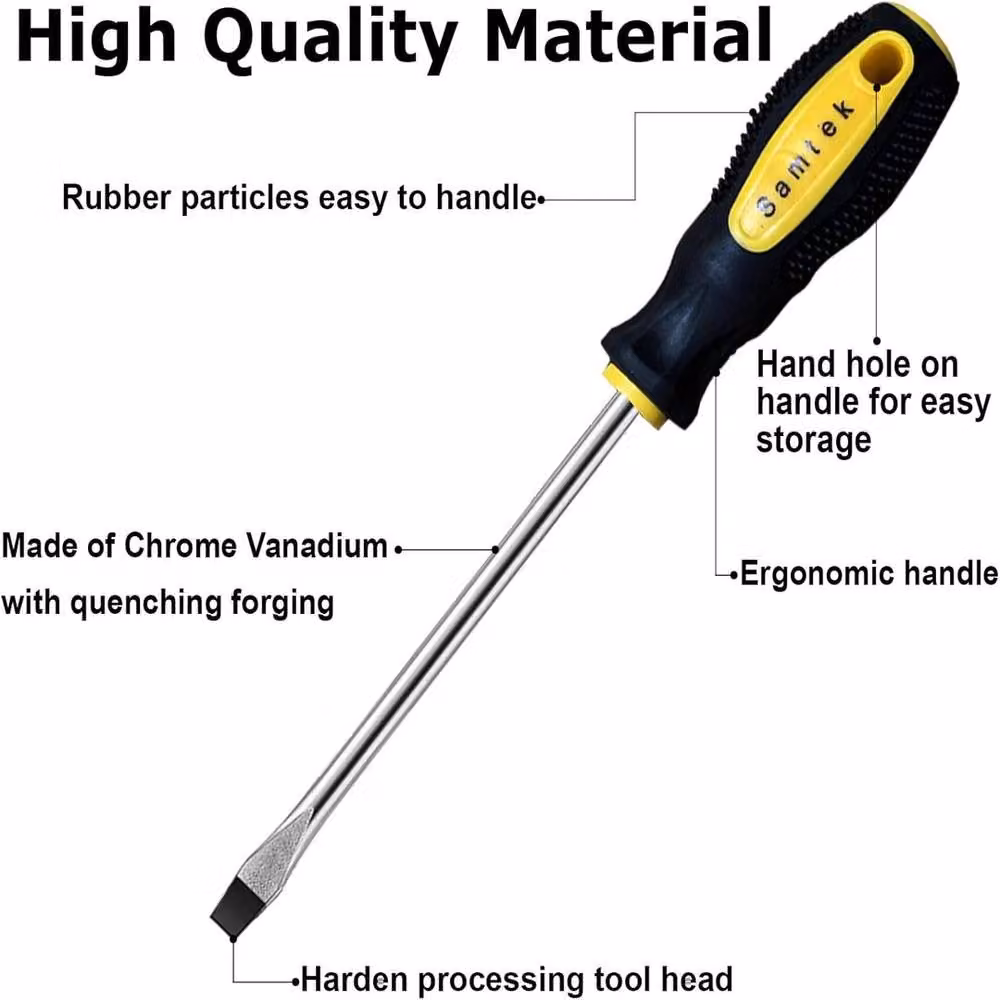 ATEK 10-Piece Magnetic Screwdriver Set with Voltage Tester, Phillips and Flathead Drivers, Yellow Chrome Vanadium – 2