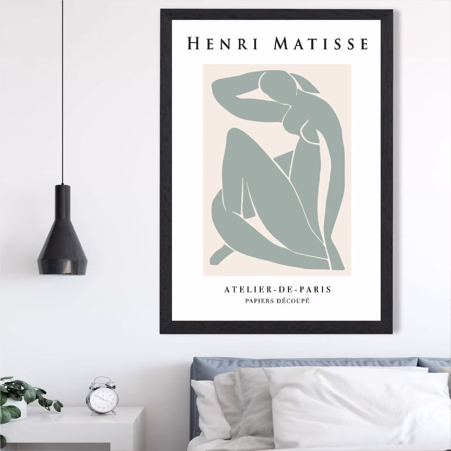 ARTZE Matisse Abstract Framed Print in Nude Green, Cream and Beige with Black Frame – 2