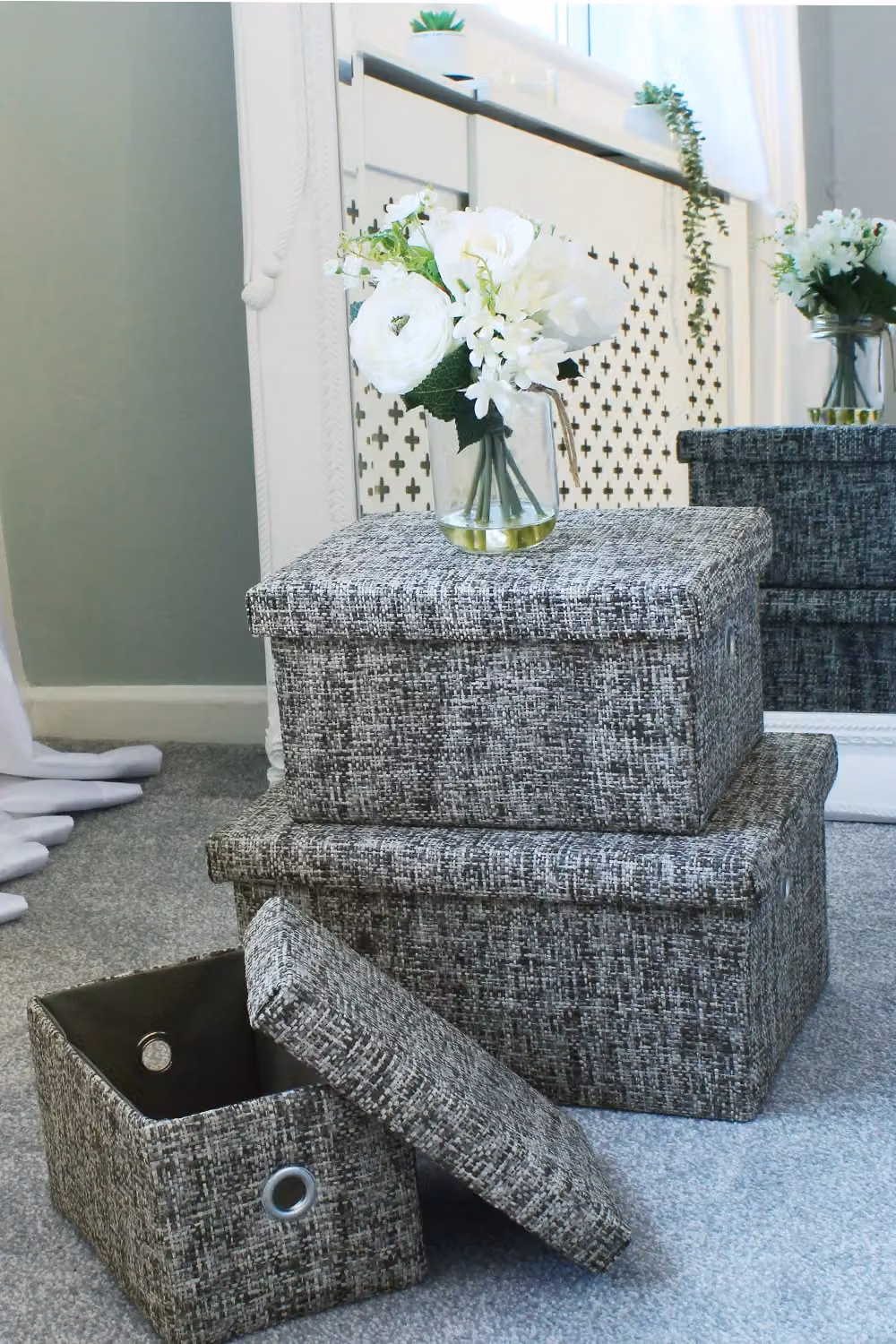 JVL Urban Set of 3 Rectangle Paper Storage Baskets in Grey – 2