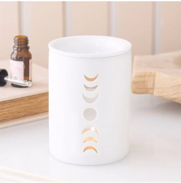KDMD White Moon Phase Cut Out Ceramic Oil Burner and Wax Warmer