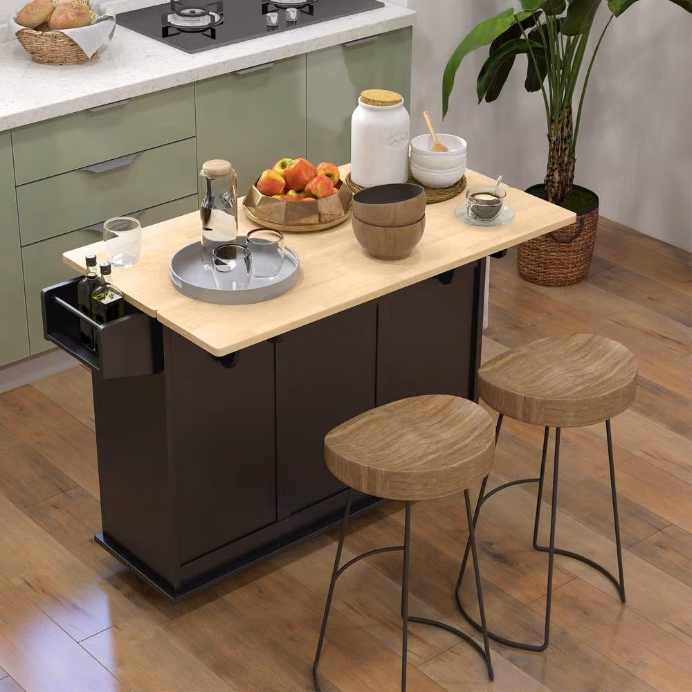 STILVORA Modern Kitchen Trolley with 3 Drawers and Extendable Top in Matt Black – 2