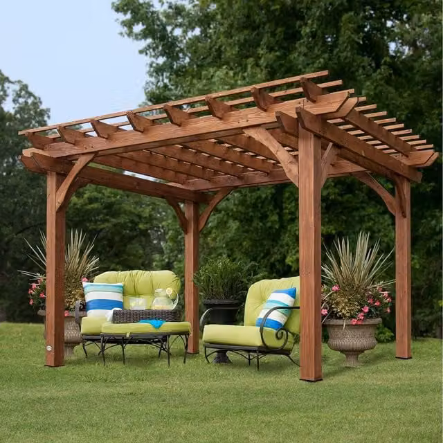 Backyard Discovery Rustic Brown Cedar Wood Trellis Roof Outdoor Patio Pergola, Width: 366 cm