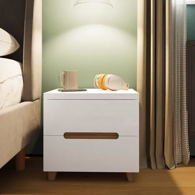FWStyle Modern 2 Drawer Gloss White Bedside Cabinet
