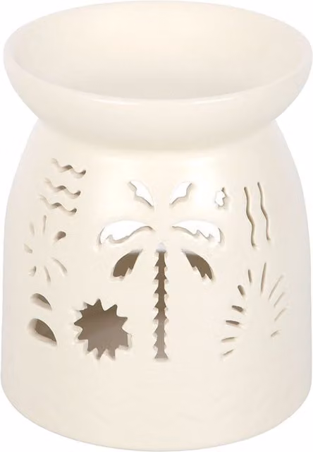 Something Different Beach Ceramic Oil Burner in White and Yellow with Abstract Maritime Design
