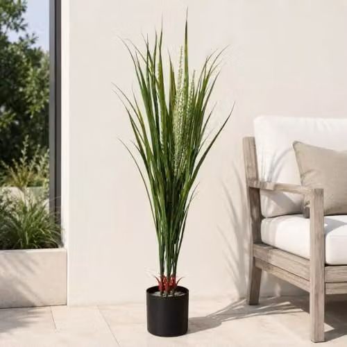Leaf Design UK Realistic Artificial Grass Plant in Green with Pot, H 40 cm x W 40 cm x D 40 cm