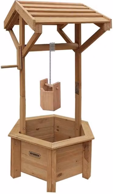 FLAVORA Brown Wooden Wishing Well Planter and Garden Tub – 1