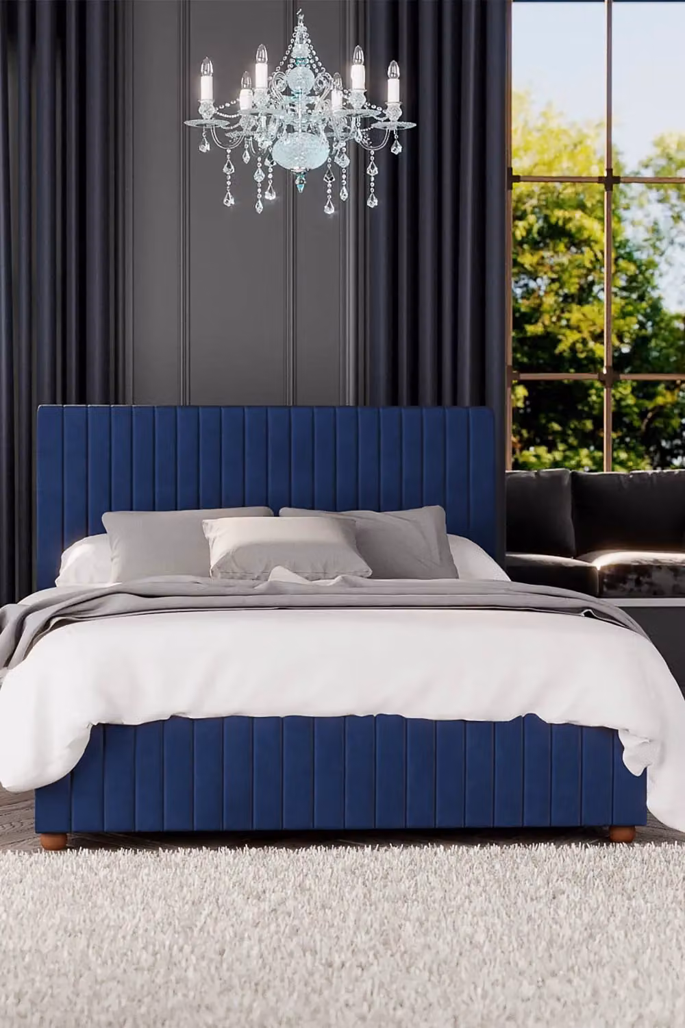 Laurence Llewelyn-Bowen Estella Ottoman Storage Bed in Navy Blue Plush Velvet Fabric, Super King, W: 200 cm x D: 200 cm – 2