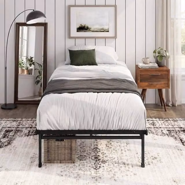 FORGEVIO Black Metal Cot Bed Frame with Flat Fixed Slats, W/D/H: 90 x 190 cm – 1