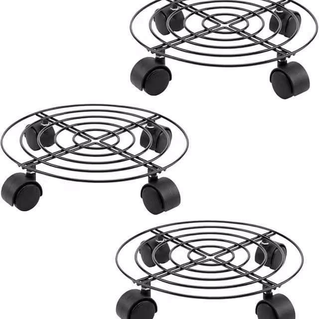 Kelvenix Heavy Duty Metal Plant Caddy with Wheels, 27 cm Round Potted Trolley, Black – 1