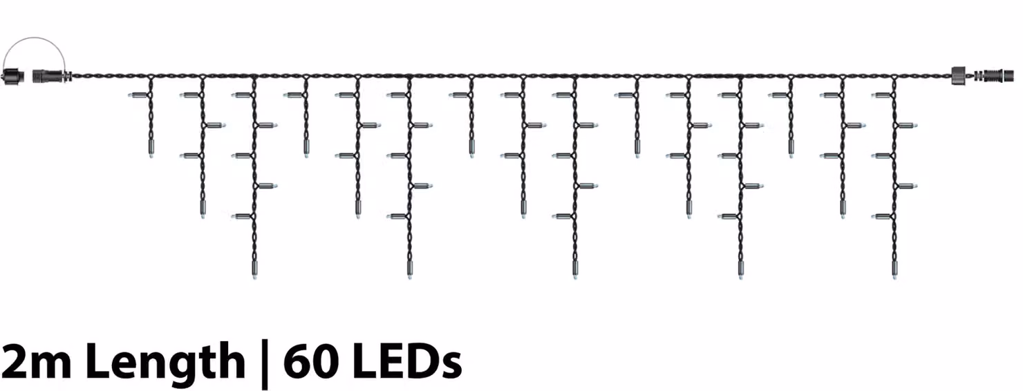 Xmas Haus Connectable LED Icicle Drop Lights in Black with Warm White LEDs, 2 m – 2