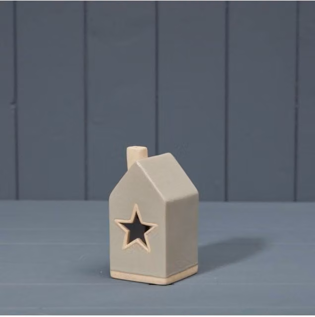 KDMD Classic Ceramic House Tealight Holder in Beige