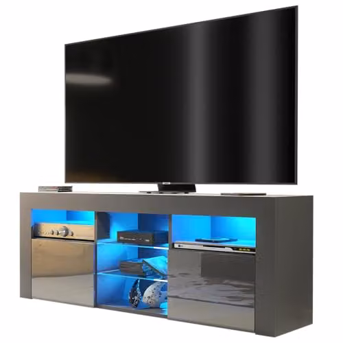 Creative Furniture Pulse TV Unit in Grey with Glossy MDF Doors and Glass Details, W: 145 cm, H: 53 cm, D: 35 cm – 6