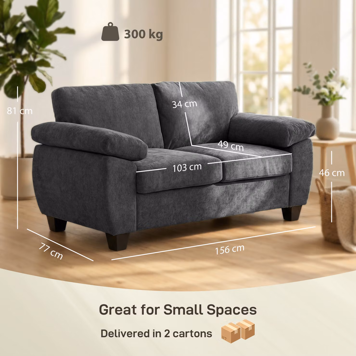 HOMCOM 2 Seater Chenille Loveseat Sofa, Dark Grey, Width: 156 cm – 3