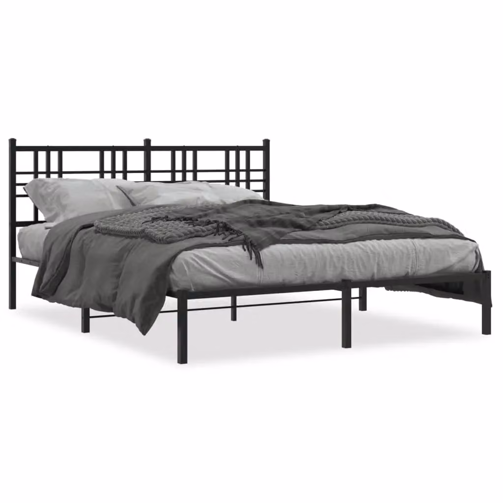 Berkfield Home Metal Bed Frame with Headboard, Black, W/D/H: 150 x 200 cm – 2