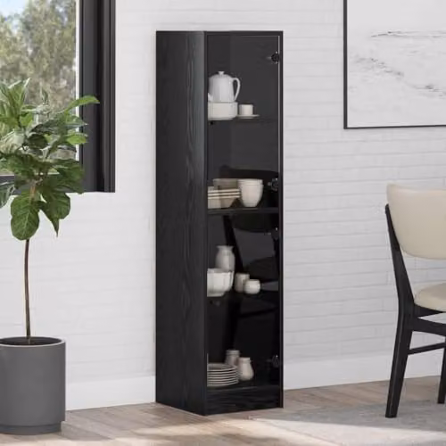 vidaXL Modern Black Oak Highboard with Glass Doors and Internal Shelves, W/D/H: 35 x 37 x 142 cm – 2