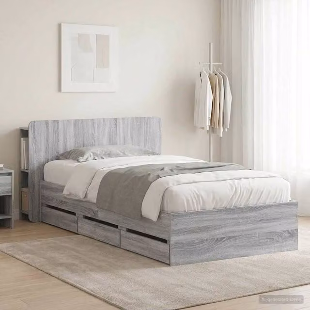 Berkfield Home Grey Sonoma Bed Frame with Storage Drawers in Engineered Wood W: 75 cm, L: 190 cm – 1