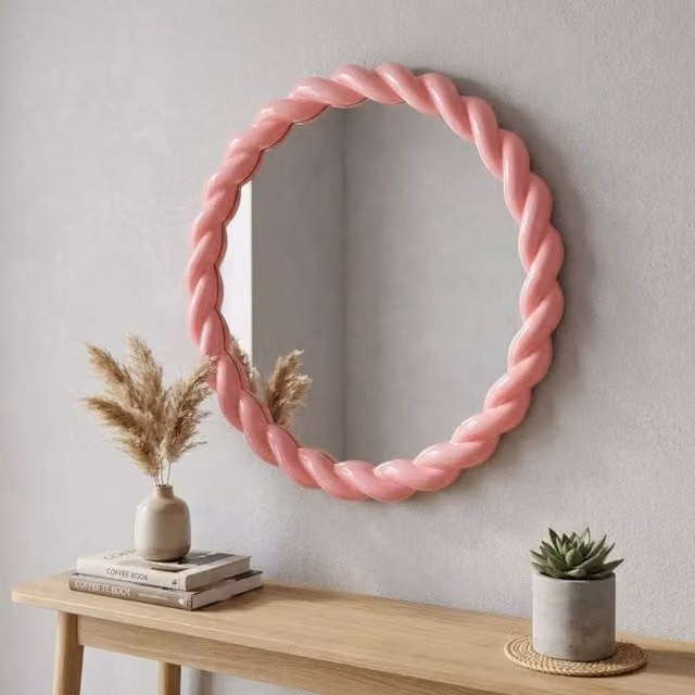 Garden Greatness Berry Rope Effect Round Wall Mirror in Pink, Diameter: 40 cm