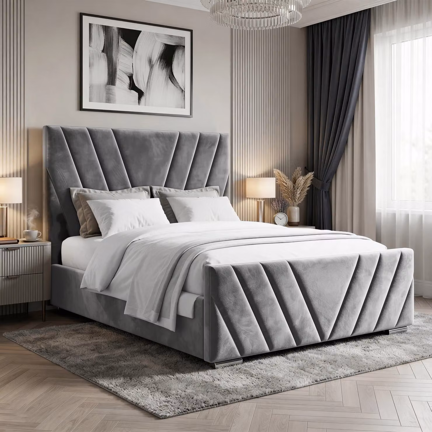 Vellure Velvet Ottoman Storage Bed Frame, King Size (5ft), Dark Grey