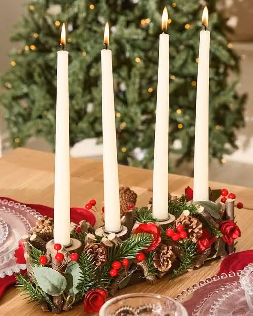Dibor Roses Red Christmas Dinner Centrepiece Tealight Holder, 35 cm – 1