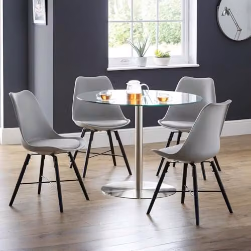 Julian Bowen Milan Round Glass Top Pedestal Dining Table in Silver – 3