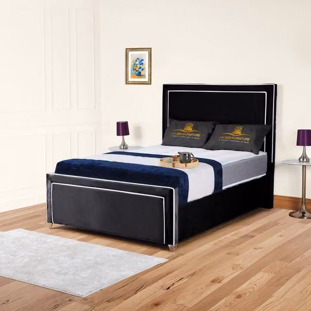 UK Bed Furniture Ariana Ottoman Gas Lift Upholstered Velvet Bed in Black, Size: 120 x 200 cm
