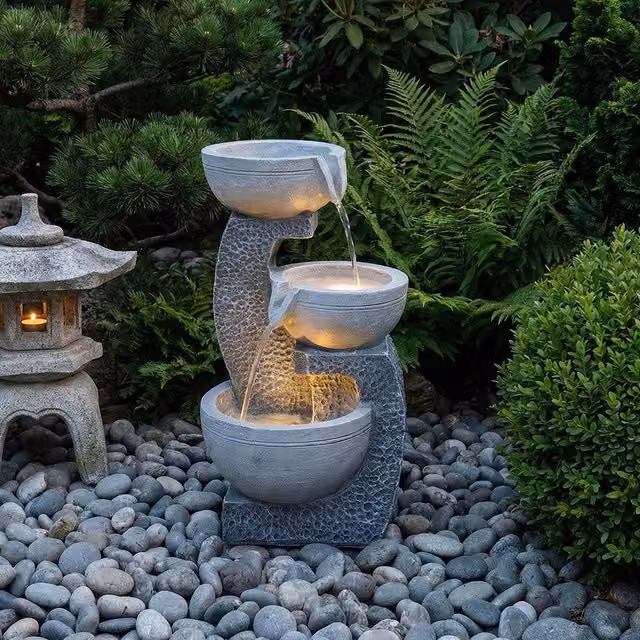 Lifeideas Grey Resin Solar Cascade Water Feature with 3 Bowls