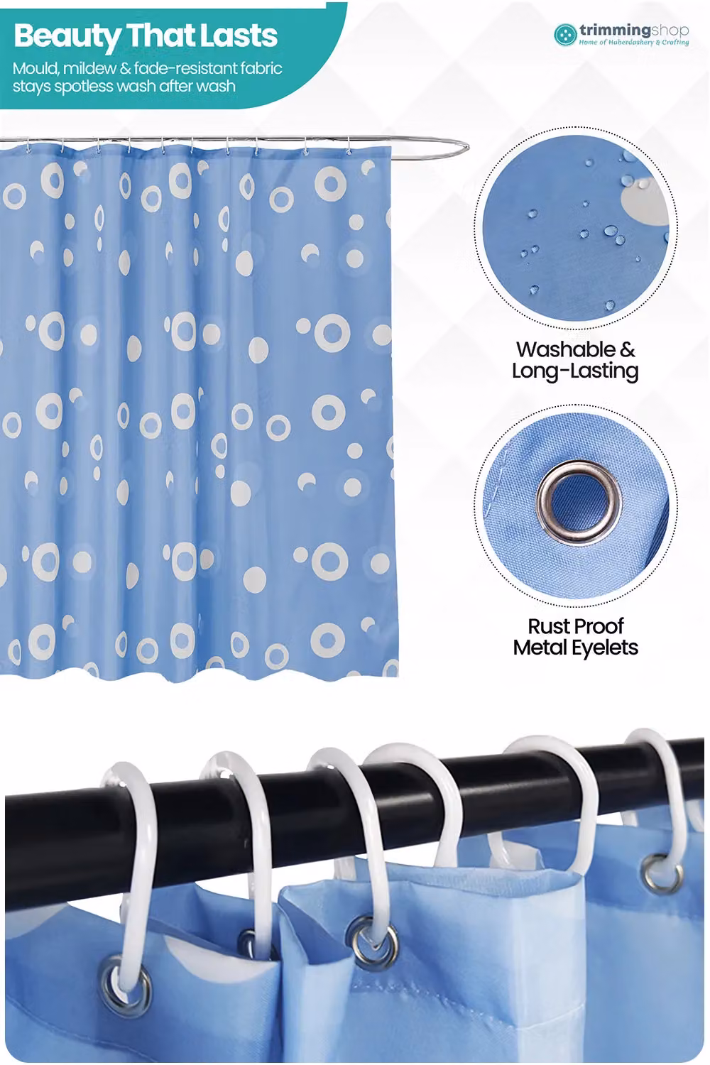 Neel Blue Mandala Polyester Water-Resistant Shower Curtain in Blue, W: 180 cm, H: 200 cm – 3