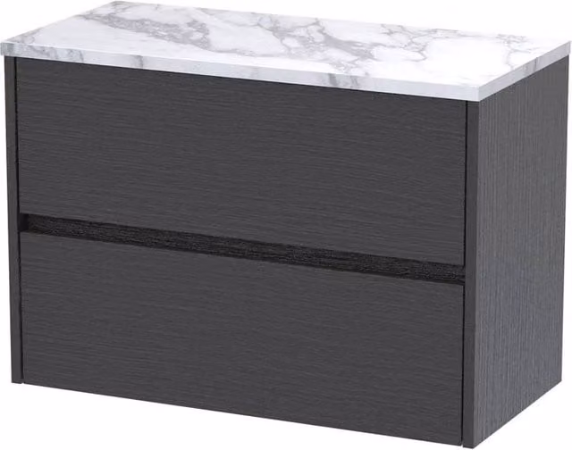 Balterley Handleless Wall Hung Bathroom Vanity Unit with Worktop, Graphite Grey, W/D/H: 80.5 x 39.0 x 56.1 cm – 1