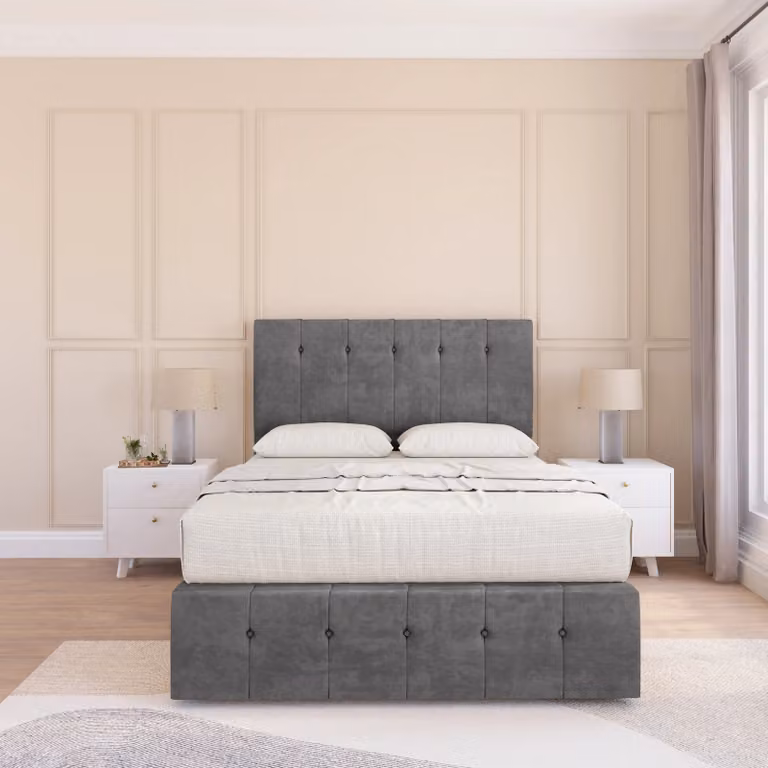 Sloomy Cambridge Chesterfield Divan Bed Base with 54 inch Floor Standing Headboard and 12 inch Footboard, Dark Grey Velvet, W/D/H: 90 x 190 cm