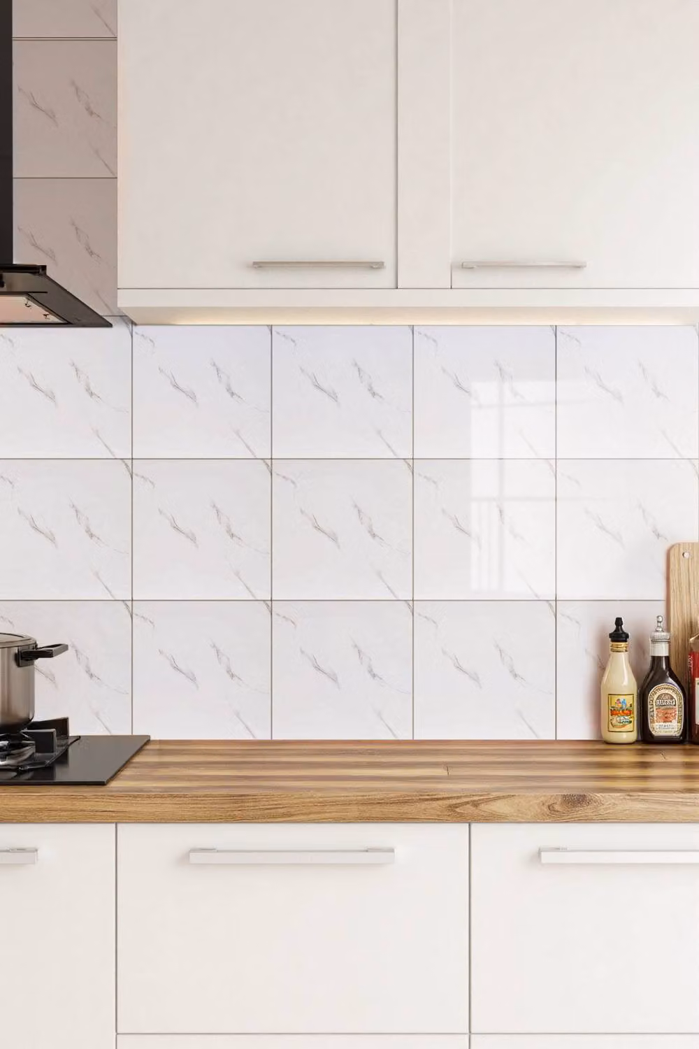 Living and Home 10pcs White Marble Stone Look Self-Adhesive PVC Wallpapers, W/D/H: 40 x 40 x 40 cm – 2
