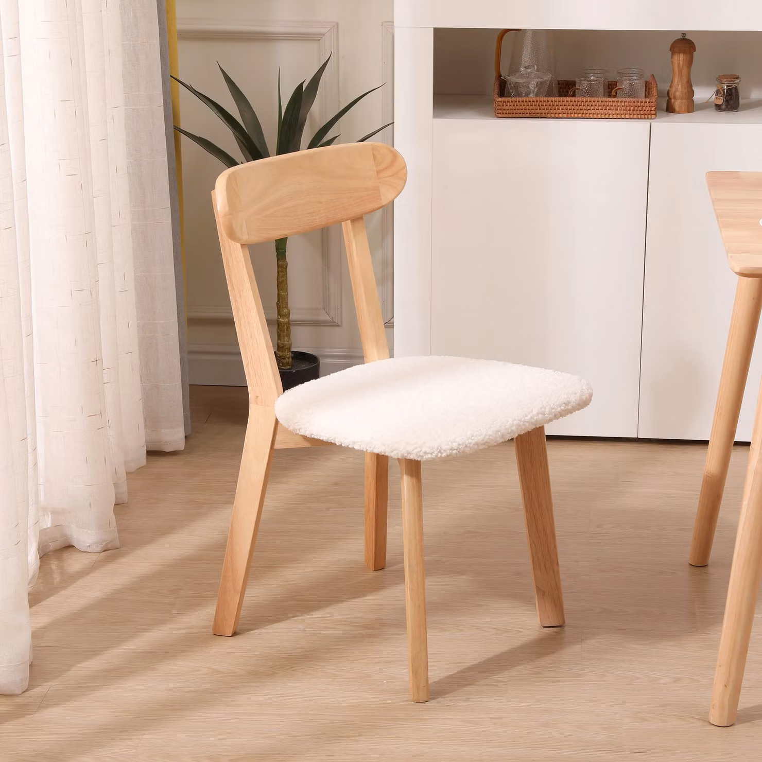 Nordlys Set of 2 Scandinavian Ash Wood Dining Room Chairs in White Bouclé – 2