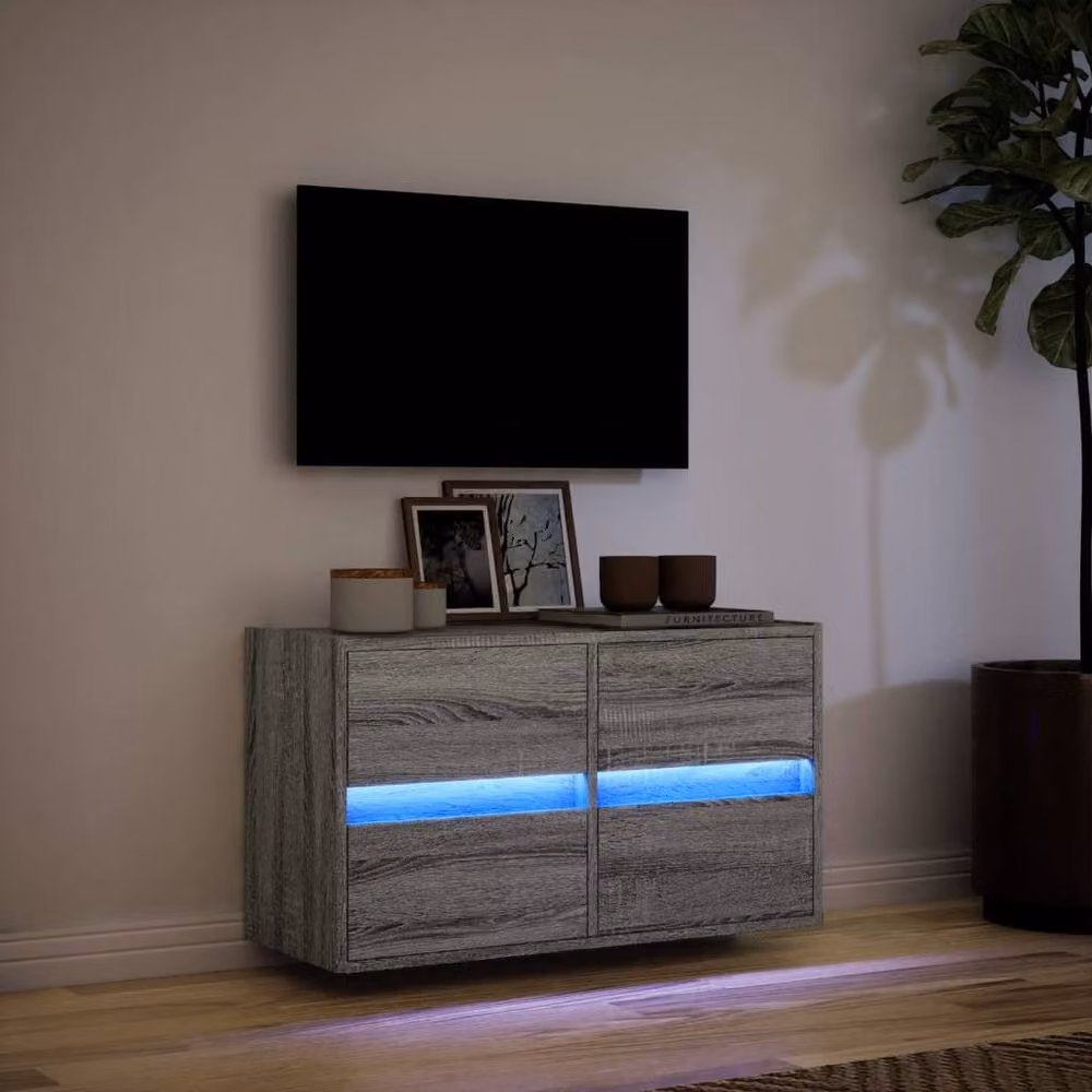Berkfield Home TV Wall Cabinet with LED Lights in Grey Sonoma, W/D/H: 80 x 31 x 45 cm – 3
