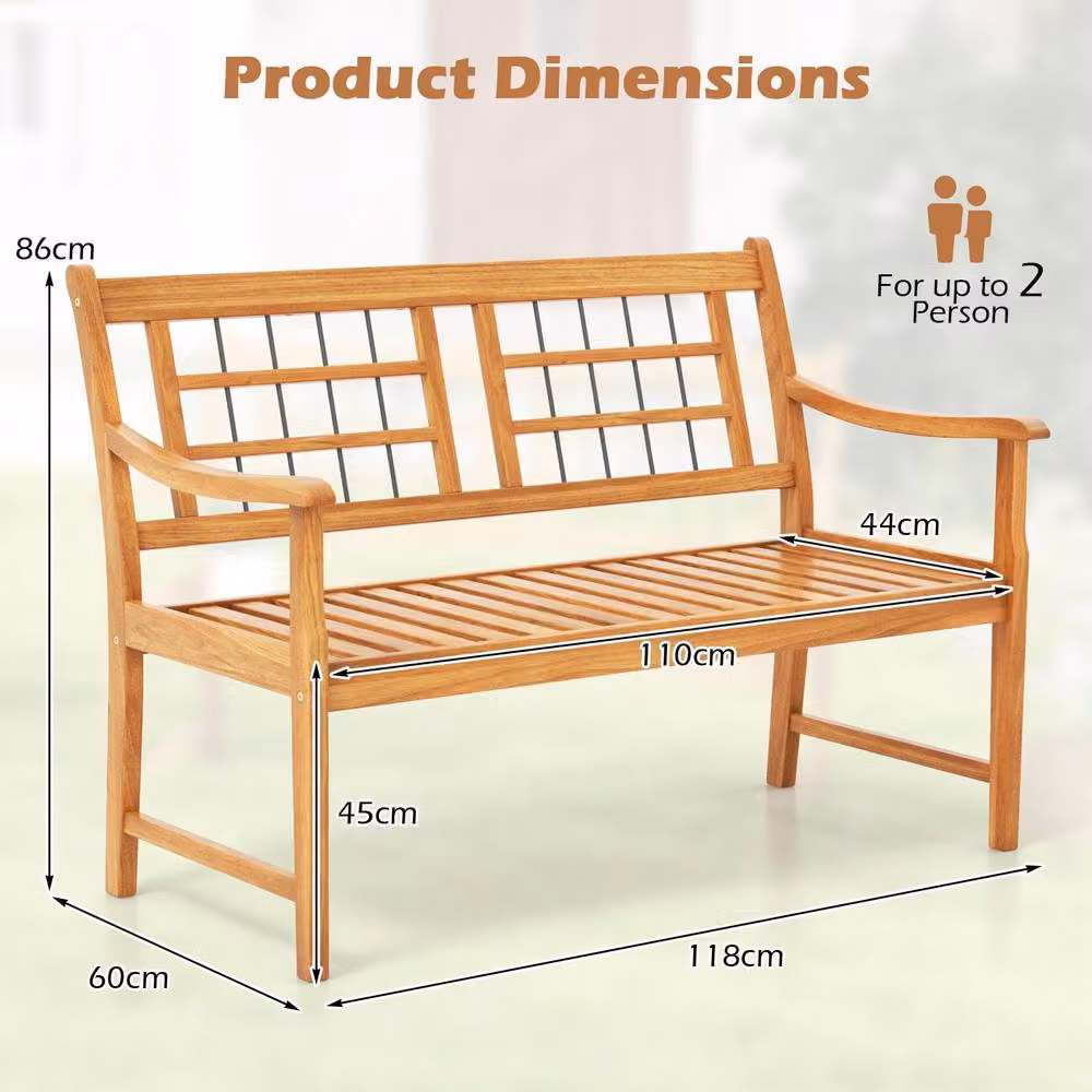 Costway Acacia Wood 2-Person Outdoor Garden Bench in Natural Brown – 2