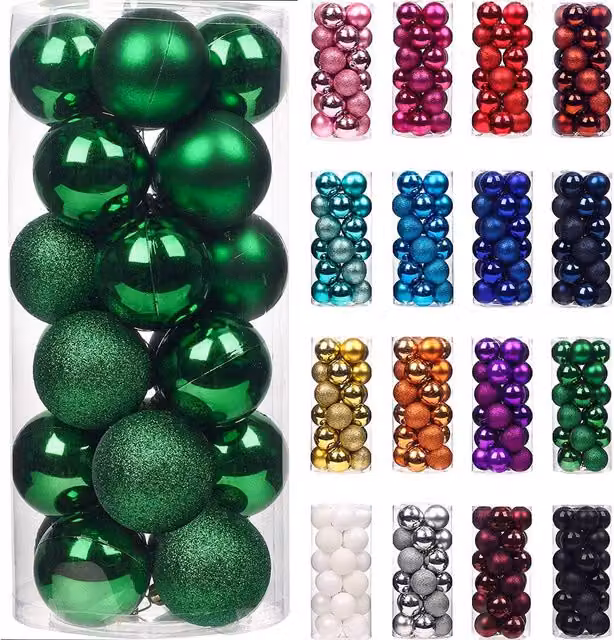 Shatchi 24-Piece Shatterproof Christmas Bauble Hanging Decorations in Green and Silver – 2