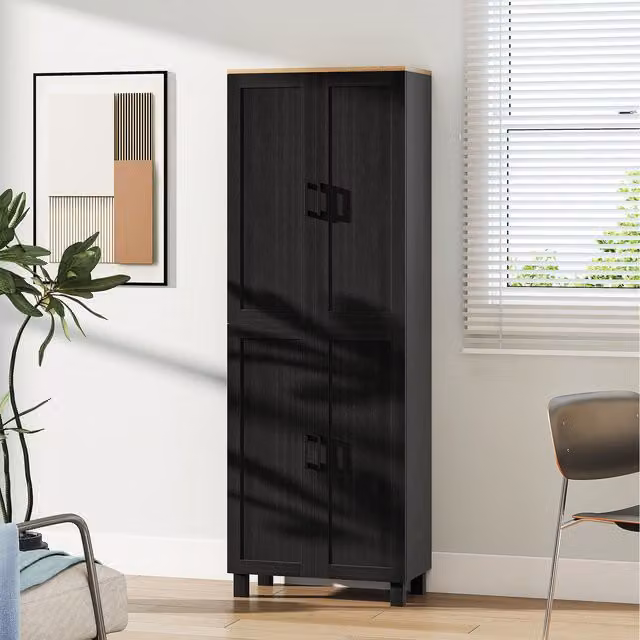 HOMCOM Modern Black 4 Door Kitchen Storage Cupboard with Internal Shelves
