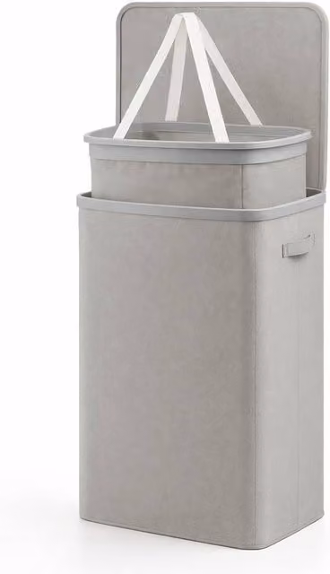 Keplin Collapsible Single Laundry Basket with Lid and Removable Liner, 90L, Grey, W: 42 cm, D: 32 cm, H: 67 cm