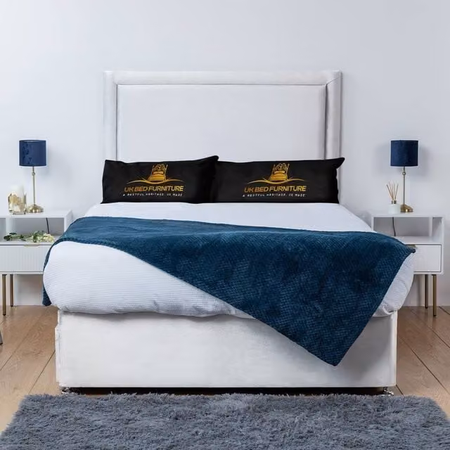 UK Bed Furniture Ascot Divan Bed Base with 26 Inch Headboard in White, Double, W/D/H: 140 x 200 cm