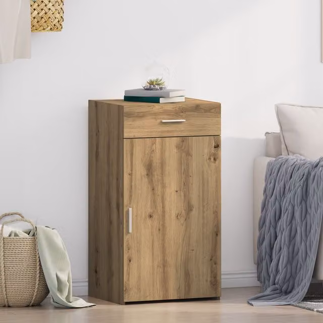 Berkfield Home Artisan Oak Sideboard in Brown, W/D/H: 93 x 30 x 42.5 cm