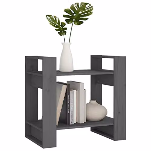 vidaXL Grey Solid Wood Pine Book Cabinet and Room Divider, W: 60 cm, D: 35 cm, H: 57 cm – 5