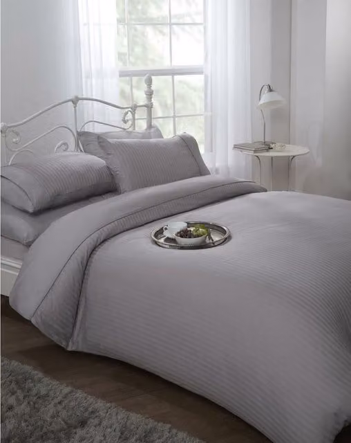 Dorchester Grey Striped 300 Thread Count Mako Satin Cotton Duvet Cover and Pillowcase Set, W/D/H: 135 x 200 cm and 50 x 75 cm