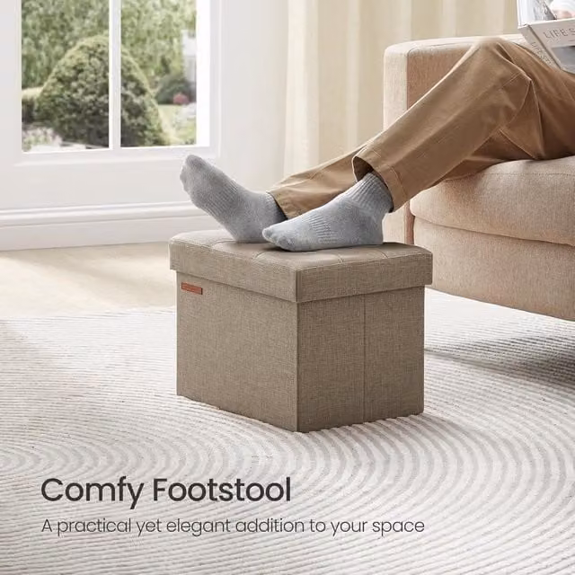 SONGMICS Small Rectangular Foldable Storage Ottoman and Foot Rest in Camel – 1