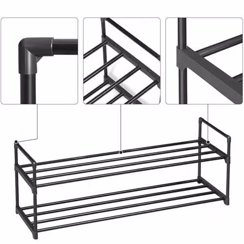 AMOS 3-Tier Stackable Shoe Rack in Black, Metal and Plastic Shoe Storage Organizer, W: 90 cm, D: 30.5 cm, H: 55 cm – 5