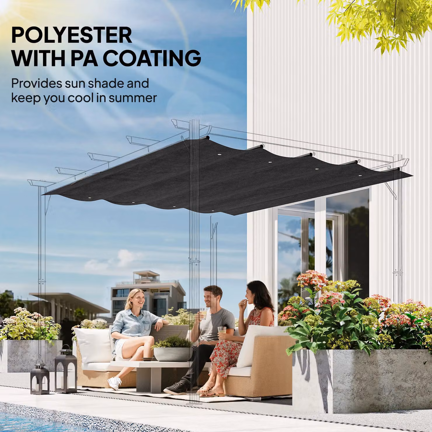 OUTSUNNY Dark Grey Polyester Pergola Cover Replacement for 3x2 m Frame, W: 286 cm x D: 245 cm – 5